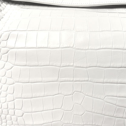 Balenciaga Shiny Calfskin Crocodile Embossed Large Rodeo Top Handle Handbag White 8 of 10