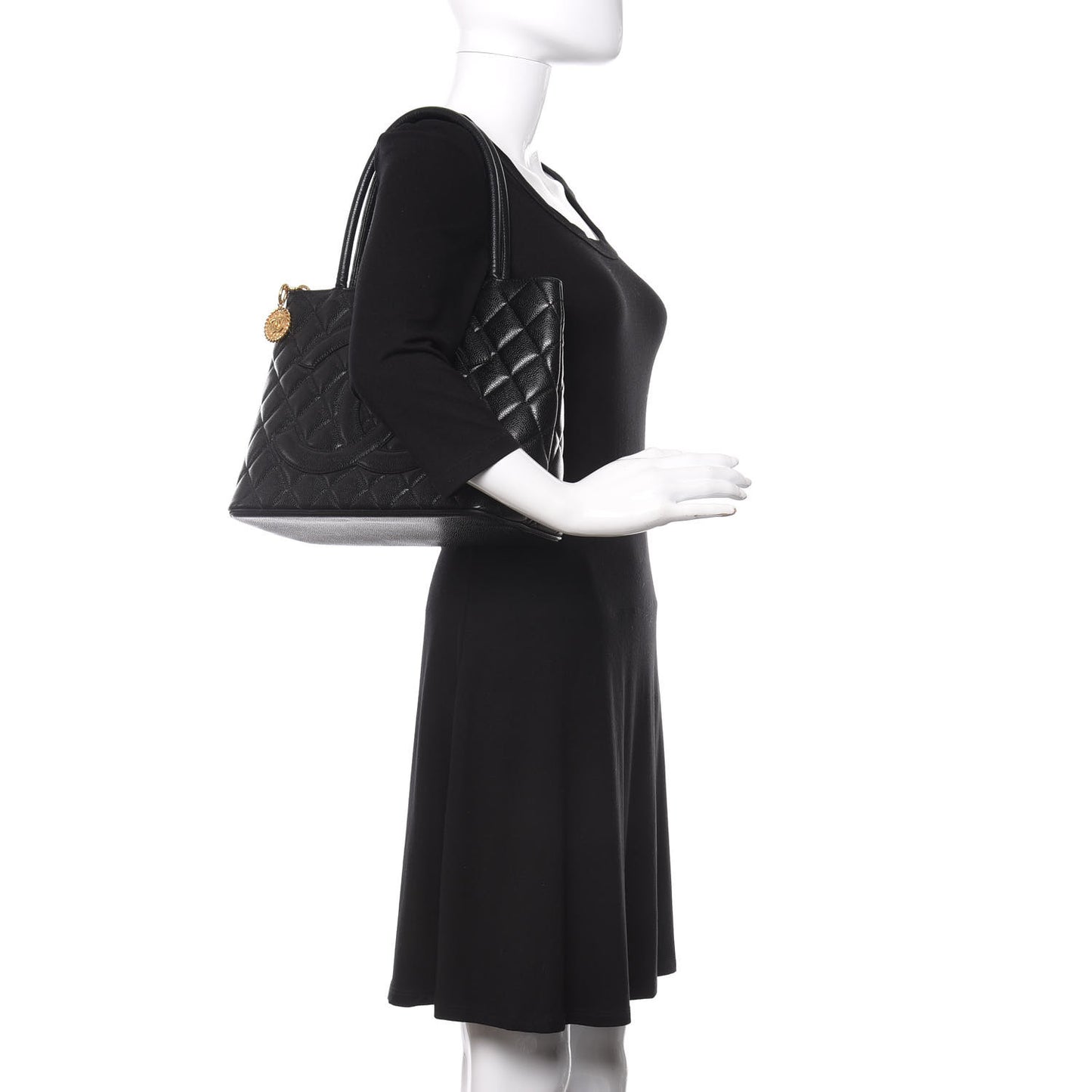 Caviar Quilted Medallion Tote Black