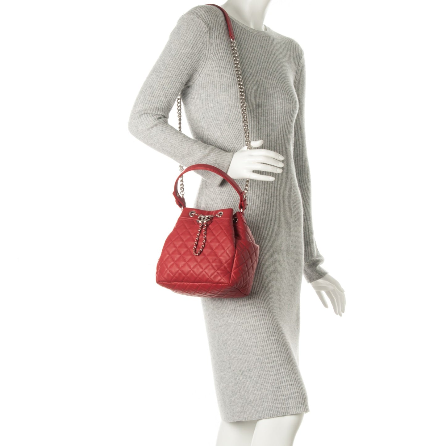 Lambskin Quilted Cuba Drawstring Tote Red