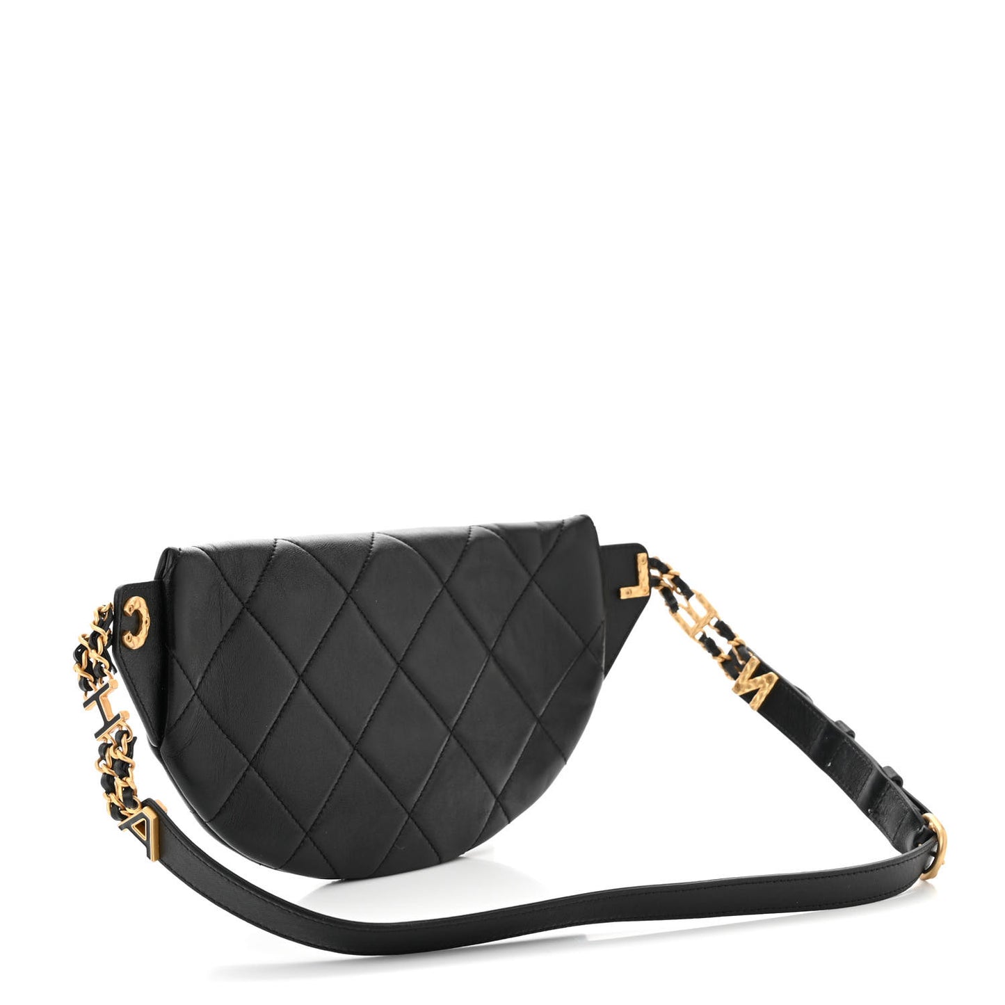 Lambskin Enamel Quilted Waist Bag Black