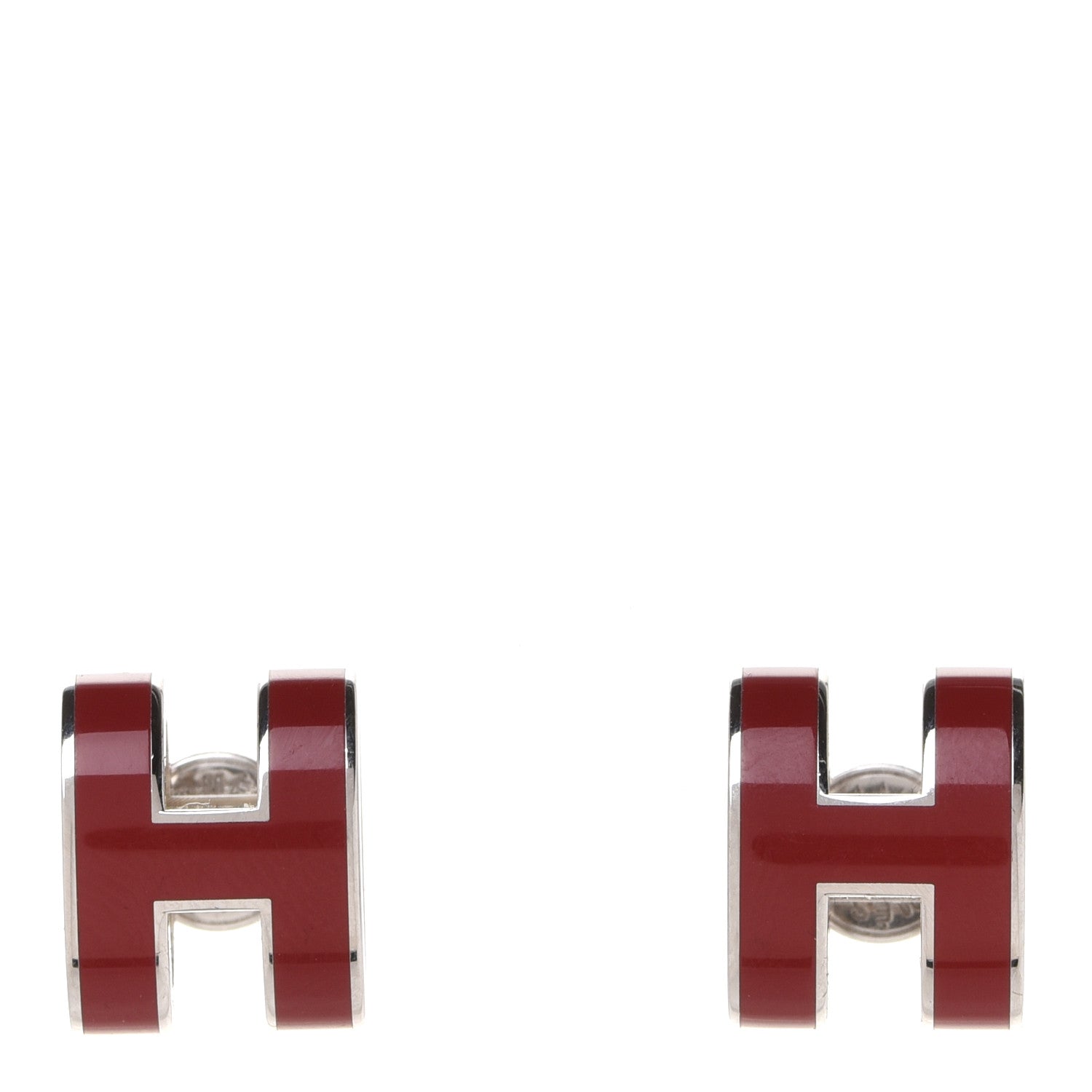 Hermes Palladium Lacquered Pop H Earrings Rouge H 1 of 5