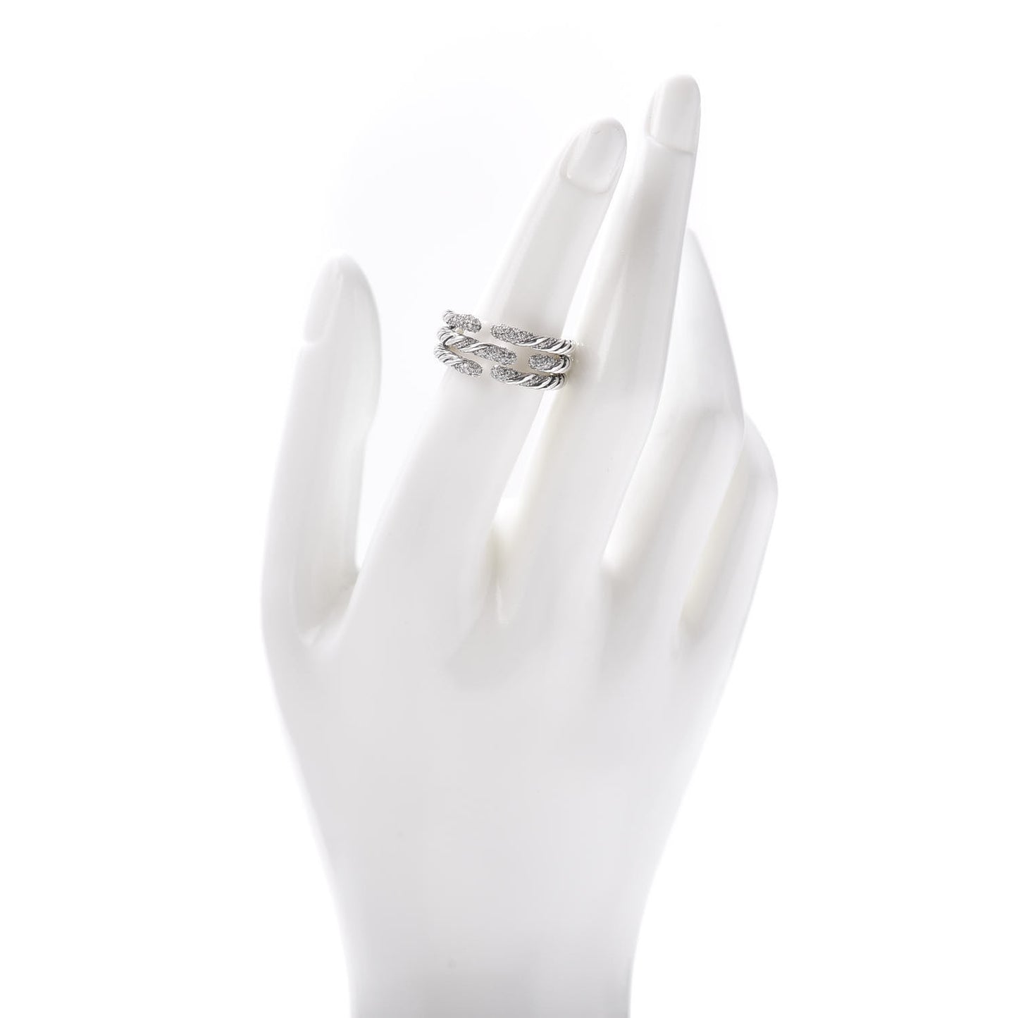 Sterling Silver Diamond Willow Three Row Ring 52 6