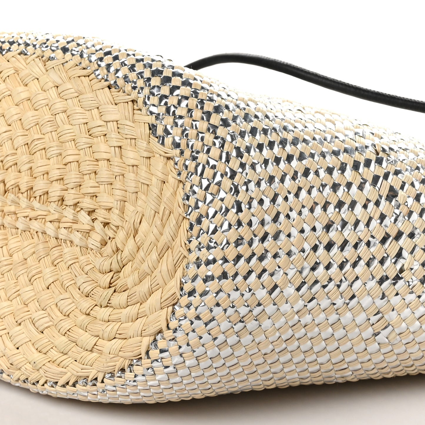 Calfskin Raffia Paulas Ibiza Sparkling Metallic Anagram Basket Tote Bag Natural Silver