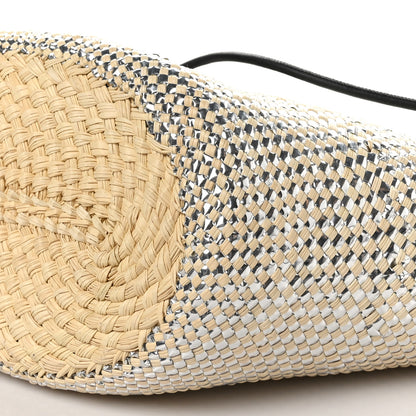 Loewe Calfskin Raffia Paulas Ibiza Sparkling Metallic Anagram Basket Tote Bag Natural Silver 9 of 9
