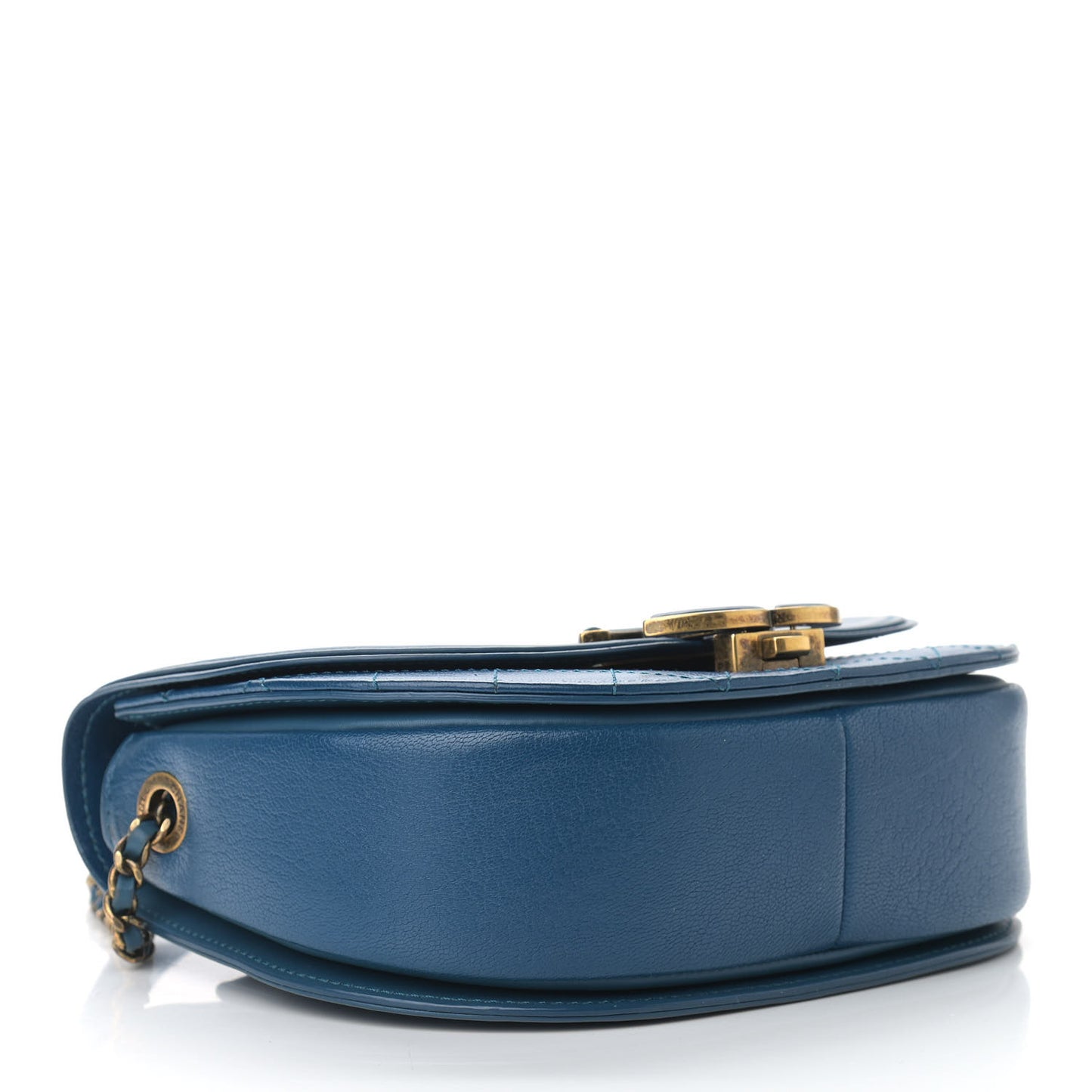 Shiny Calfskin Goatskin Quilted Small Coco Curve Messenger Flap Navy