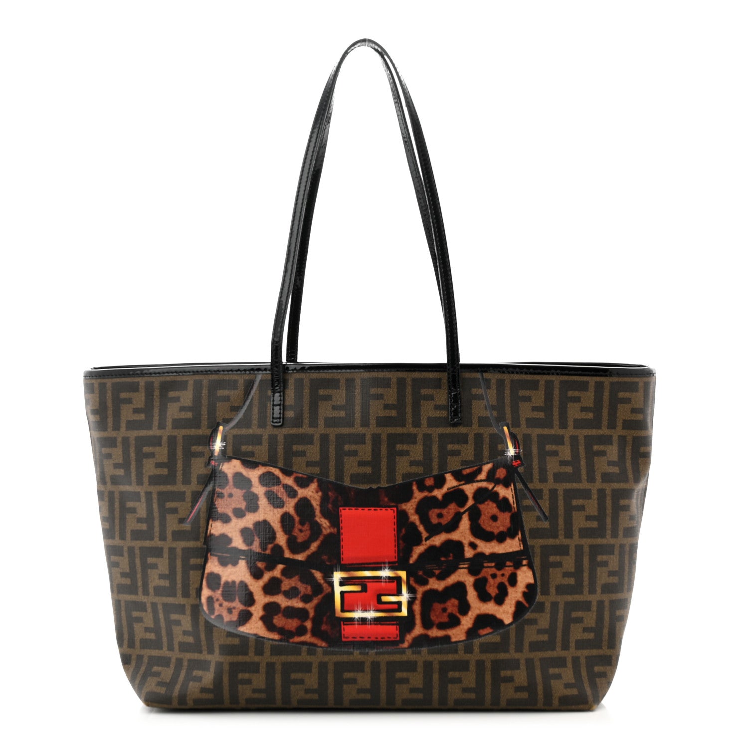 Fendi Zucca Spalmati Patent Baguette Print Medium Roll Tote Tobacco 1 of 10