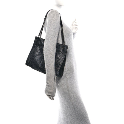 Saint Laurent Calfskin Crocodile Embossed Monogram Medium Niki Shopping Bag Black 3 of 10