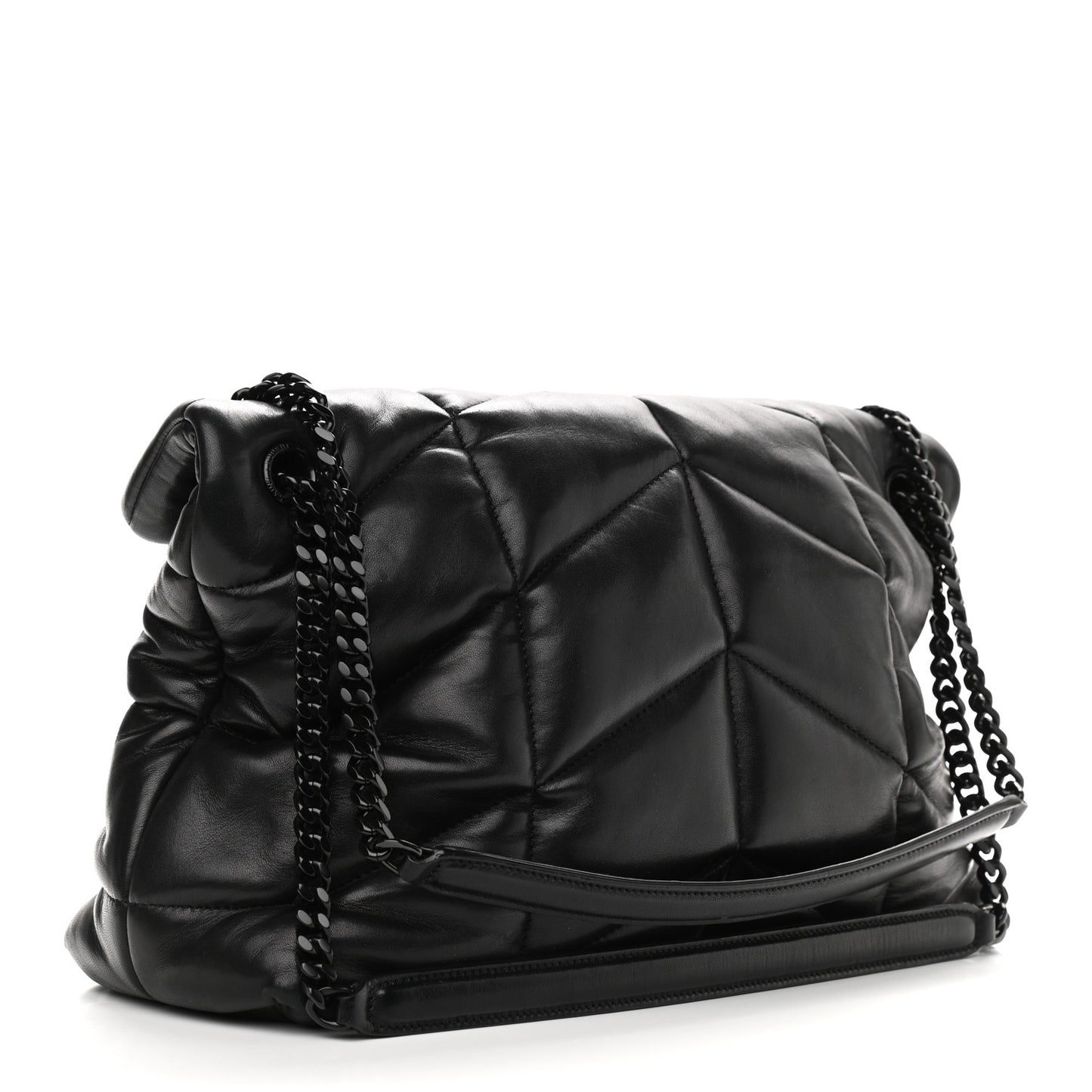 Lambskin Quilted Medium Loulou Puffer Monogram Chain Satchel Black