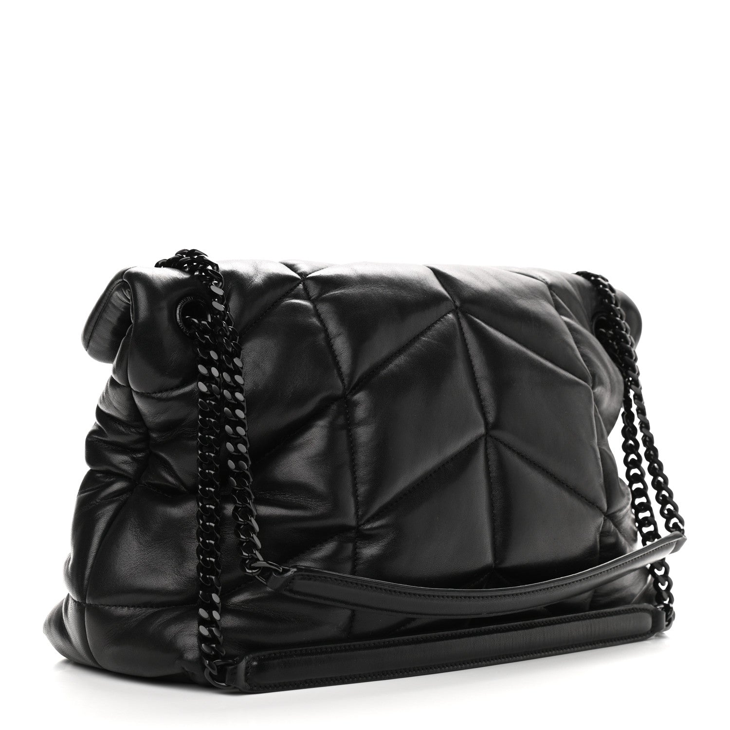 Saint Laurent Lambskin Quilted Medium Loulou Puffer Monogram Chain Satchel Black 3 of 9
