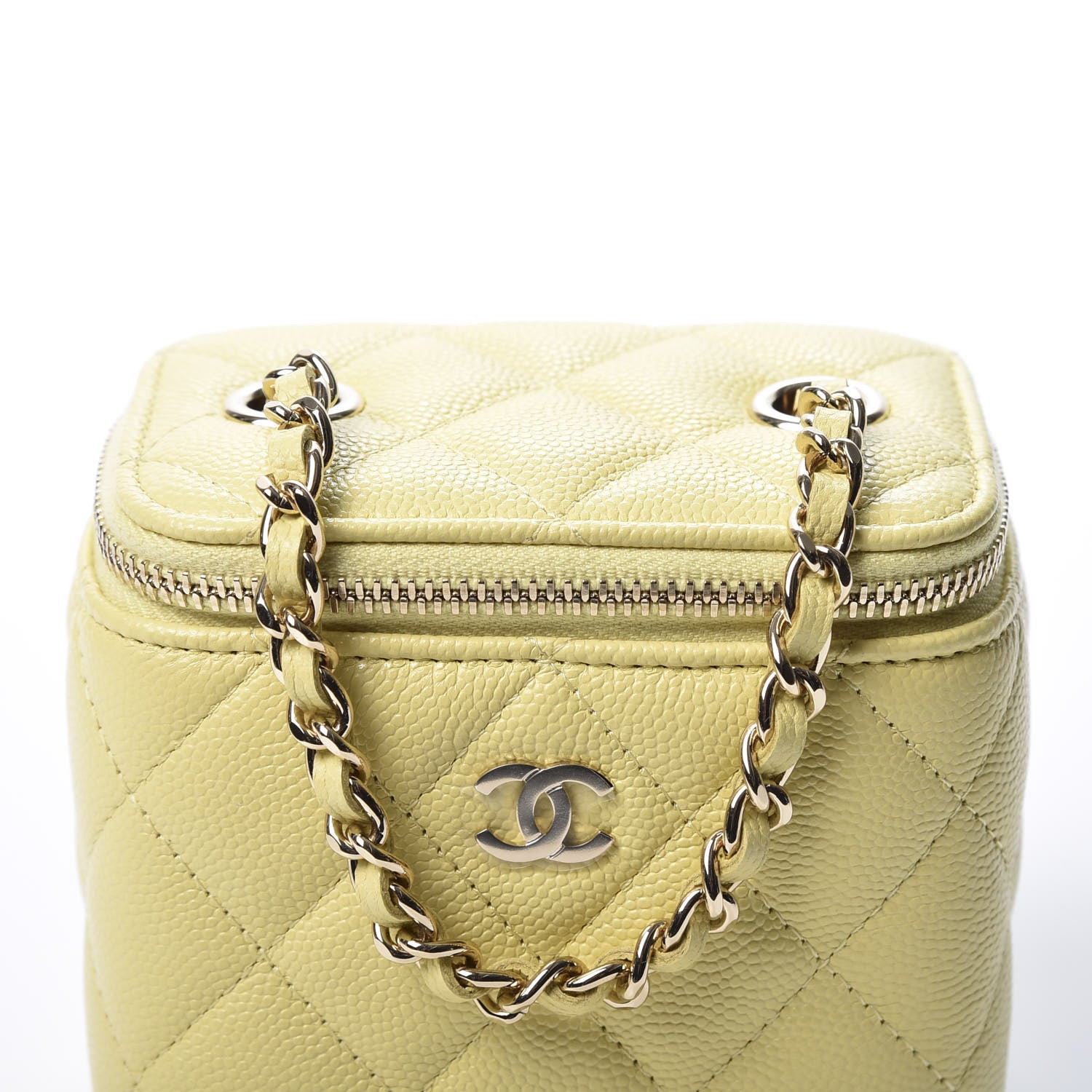 Chanel Caviar Quilted Mini Vanity Case With Chain Yellow 9 of 9
