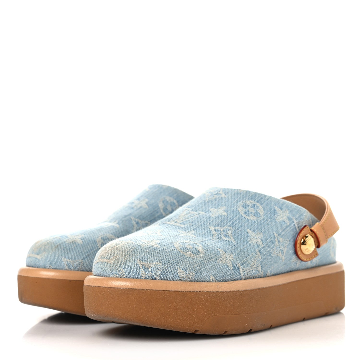 Louis Vuitton Monogram Washed Denim Aspen Platform Clog Mules 36 Blue 4 of 13