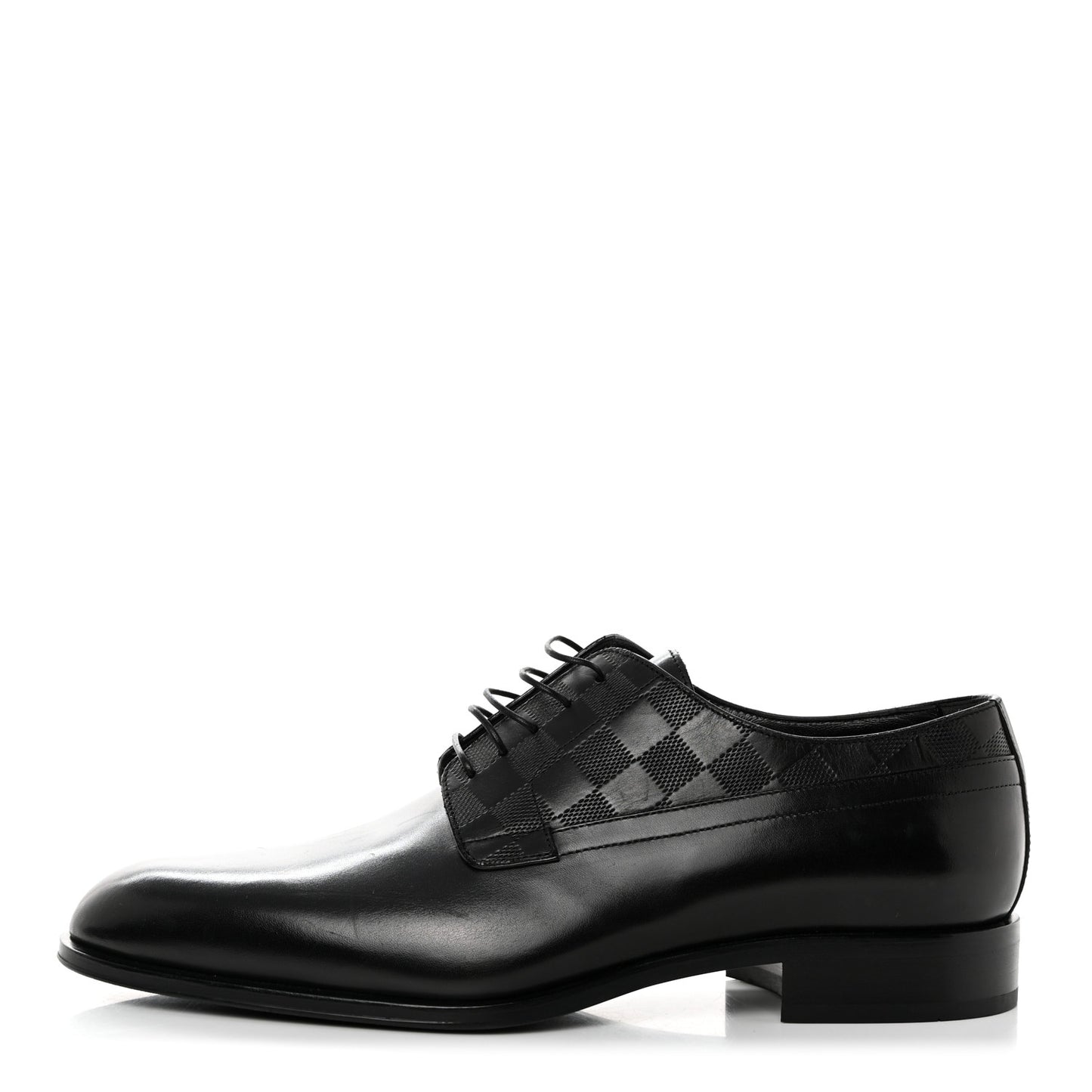 Glazed Calfskin Damier Embossed Haussmann Derby Lace Up Shoes 8 Black