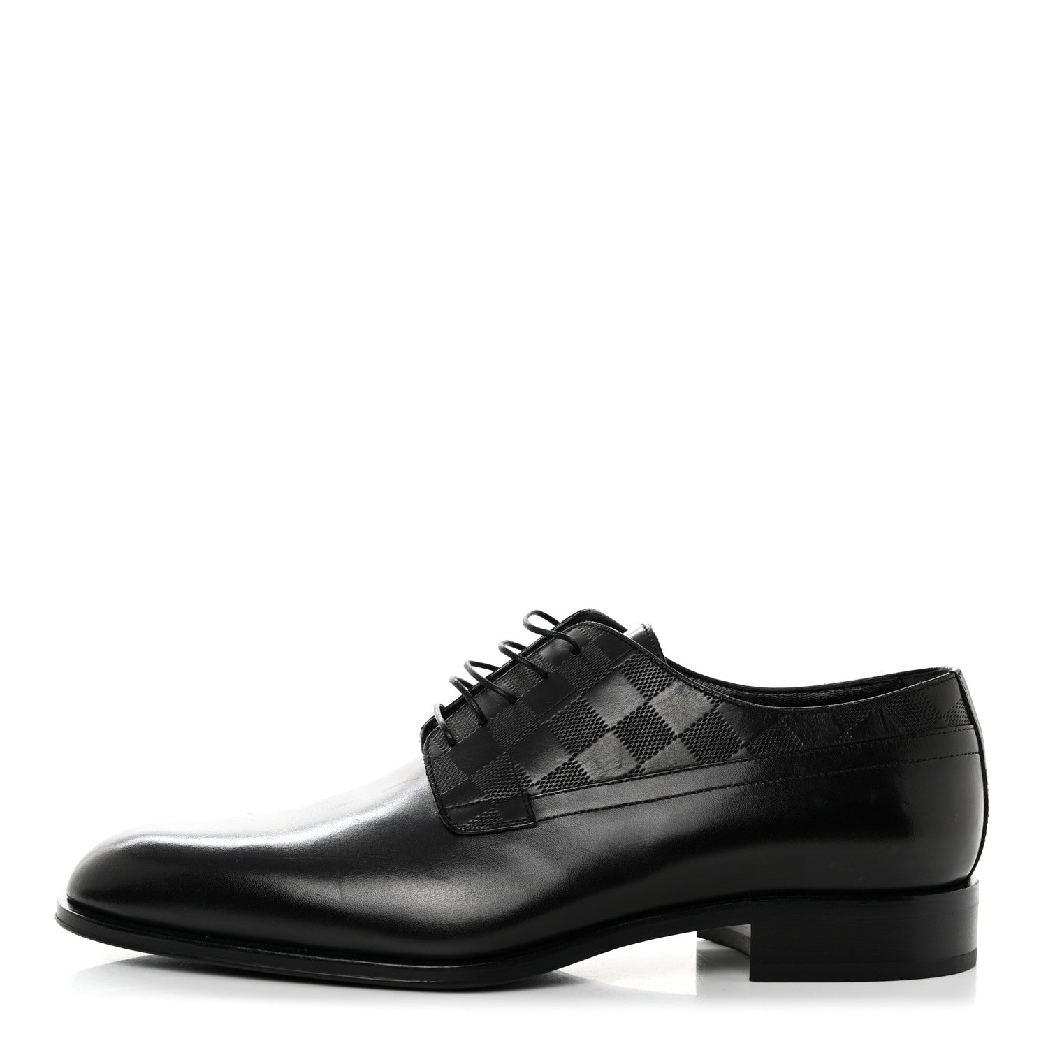 Louis Vuitton Glazed Calfskin Damier Embossed Haussmann Derby Lace Up Shoes 8 Black 1 of 9