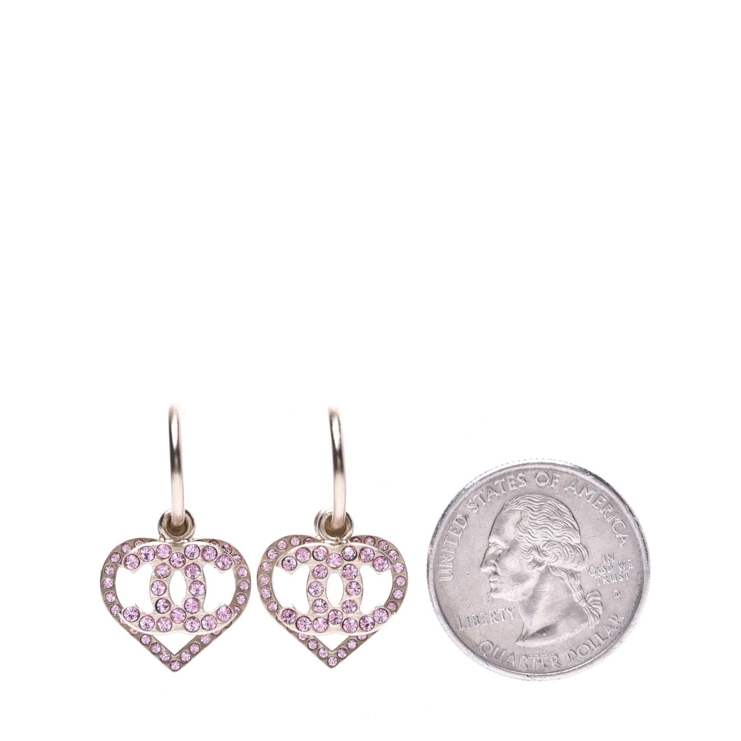 Metal Crystal Heart CC Drop Earrings Gold