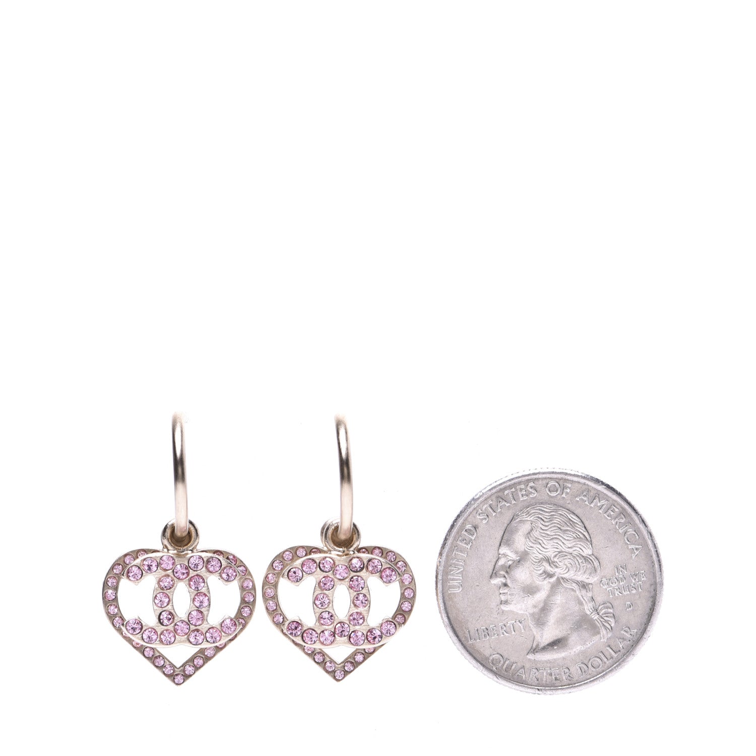 Chanel Metal Crystal Heart CC Drop Earrings Gold 2 of 11