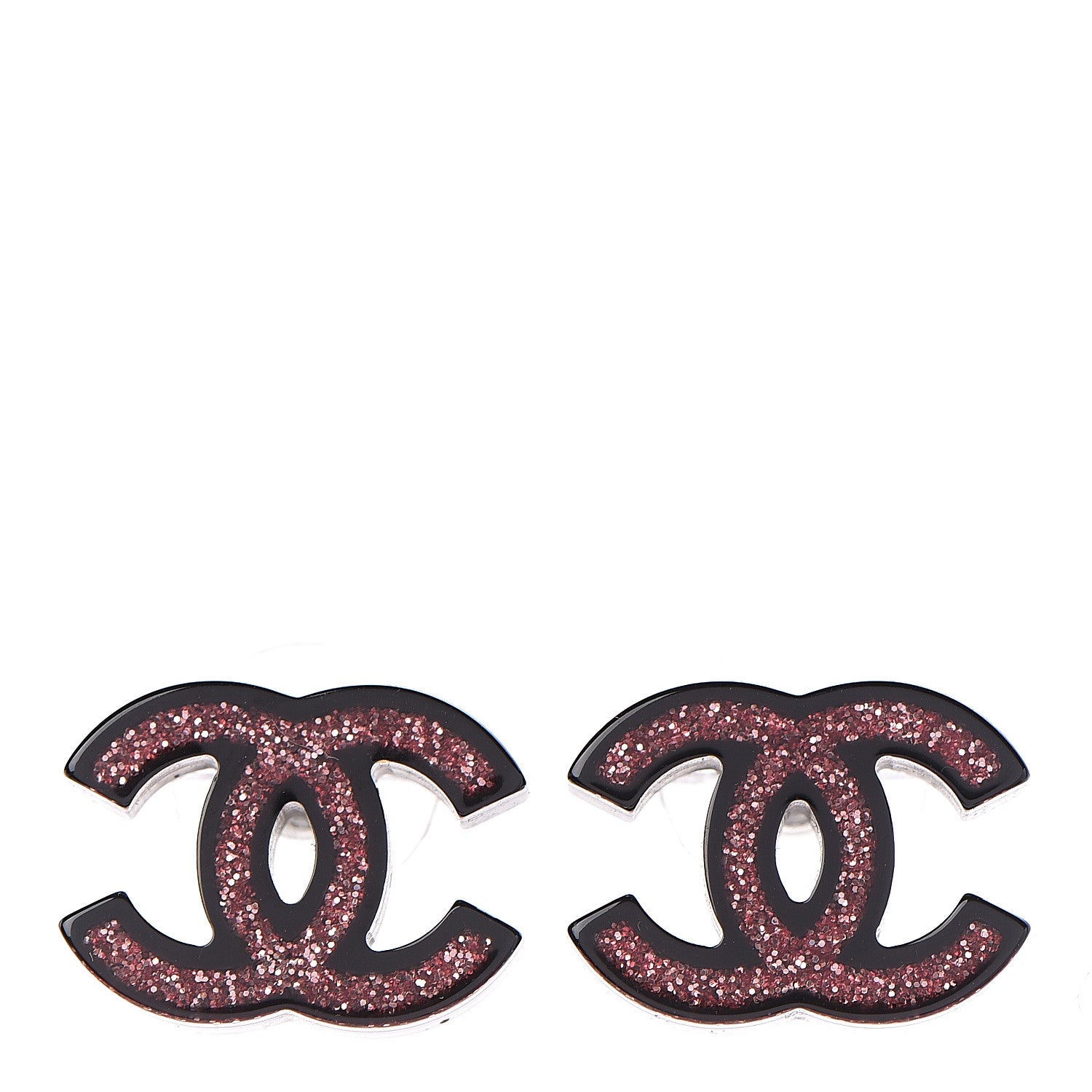 Chanel Glitter Resin CC Earrings Pink Black 1 of 3
