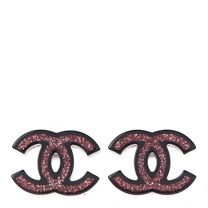Chanel Glitter Resin CC Earrings Pink Black 1 of 3