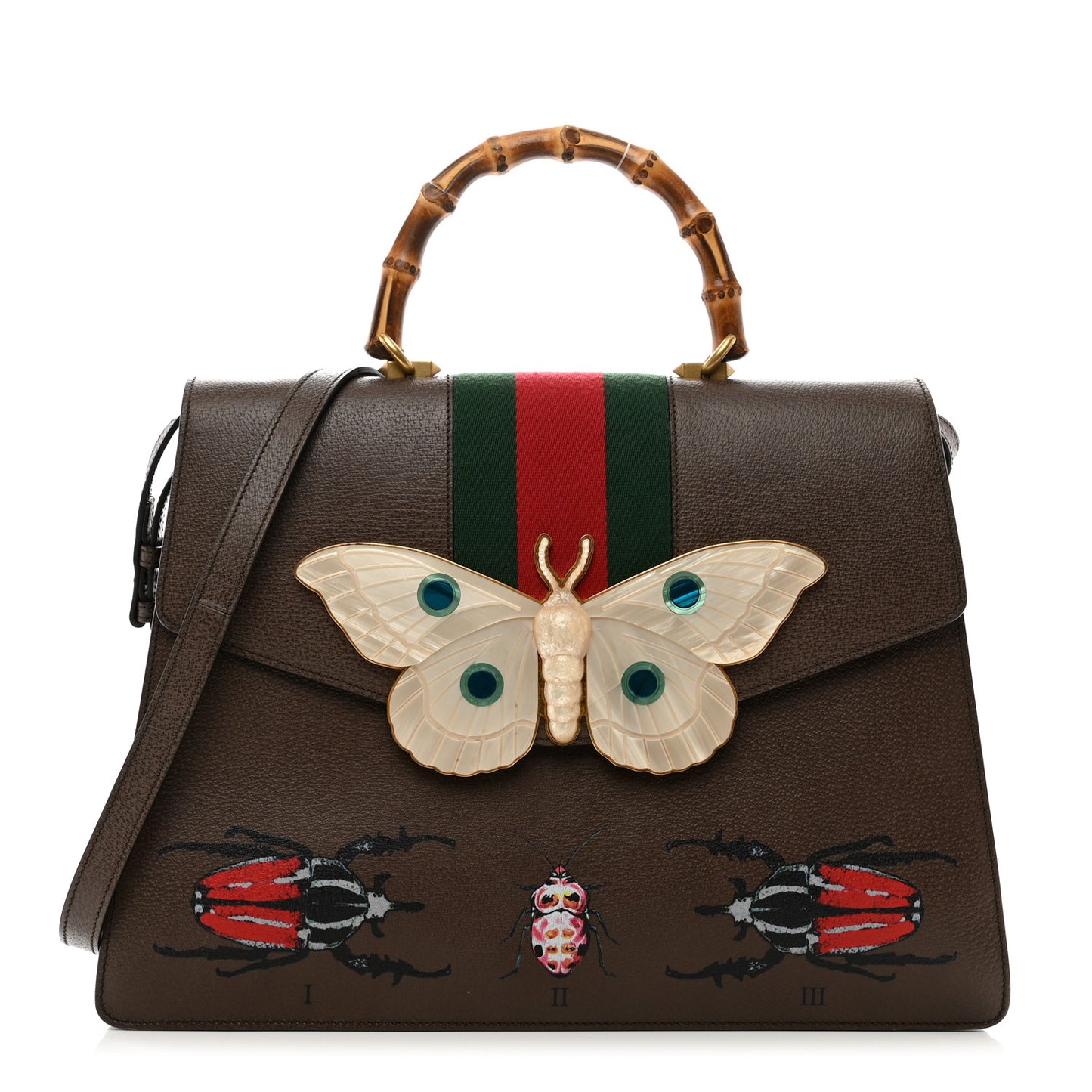 Calfskin Bamboo Web Falena Moth Top Handle Bag Brown