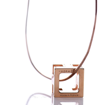 Hermes Rose Gold Lacquered Cage d'H Pendant Necklace Orange Fonce 5 of 6