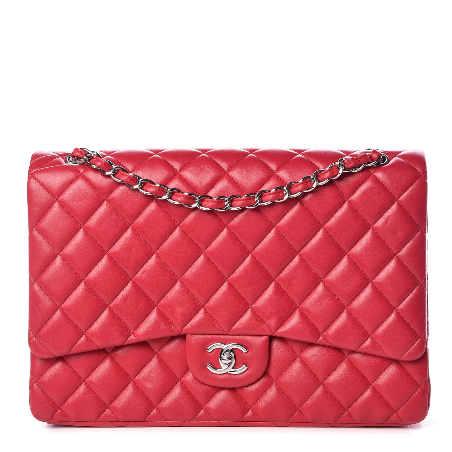 Lambskin Quilted Maxi Single Flap Fuchsia
