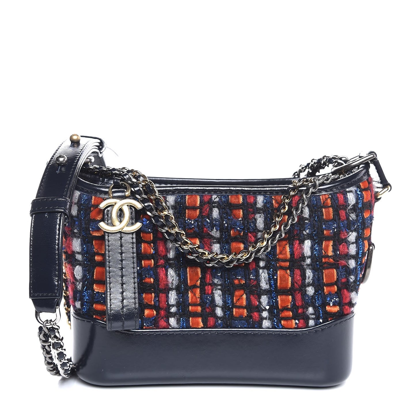 Tweed Calfskin Small Gabrielle Hobo Navy