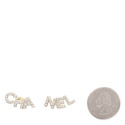 Chanel Crystal Pearl Signature Stud Earrings Gold 2 of 5
