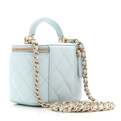 Chanel Lambskin Quilted Top Handle Mini Vanity Case With Chain Light Blue 3 of 10