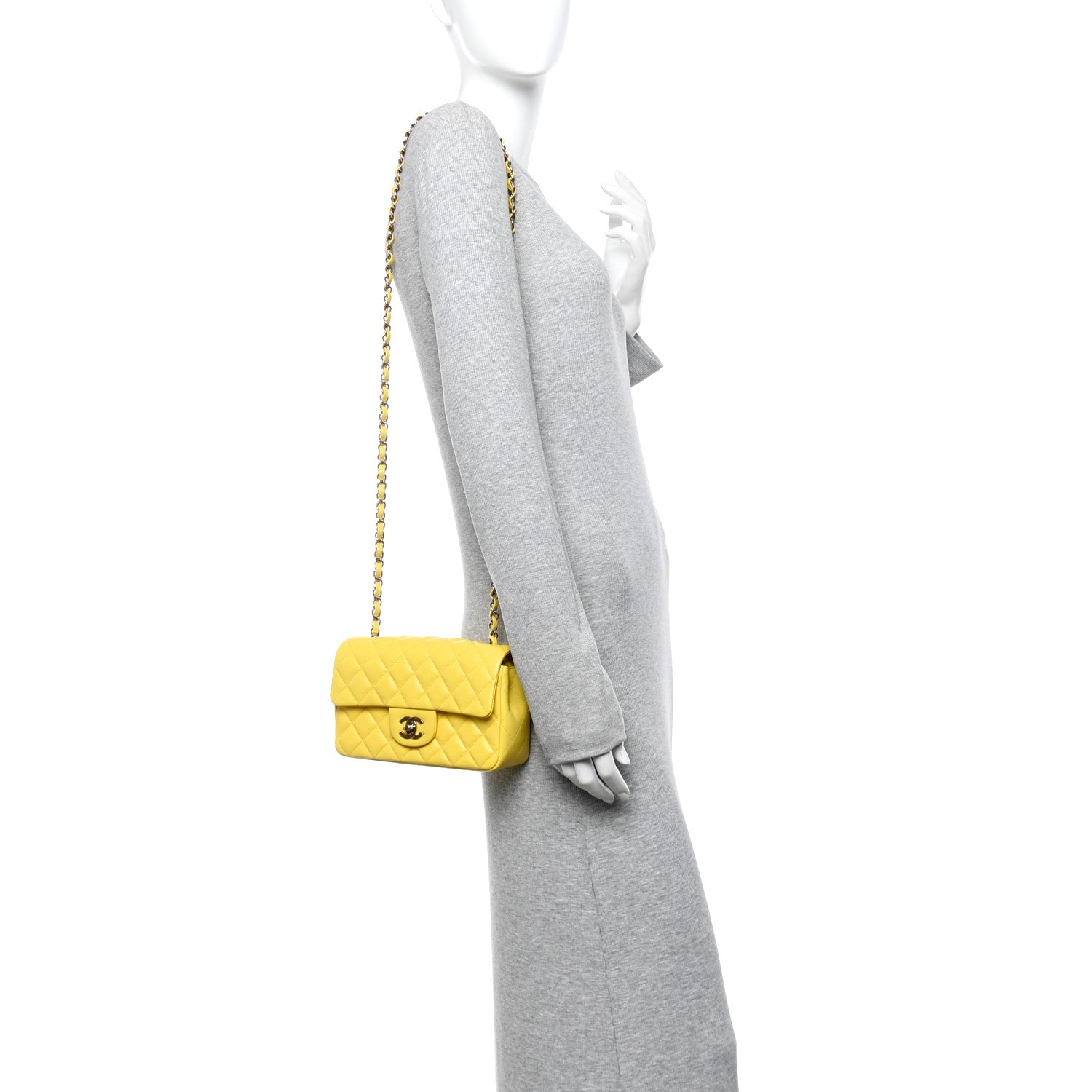 Chanel Lambskin Quilted Mini Rectangular Flap Yellow 2 of 11