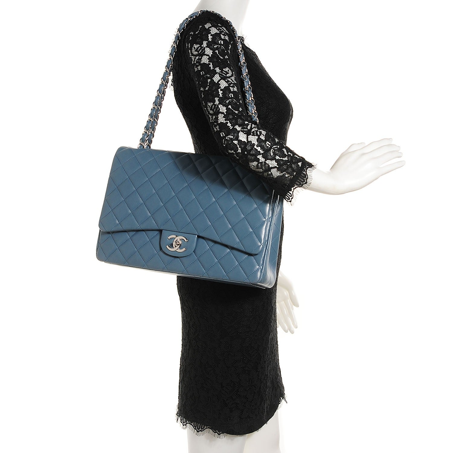 Chanel Lambskin Quilted Maxi Double Flap Turquoise 2 of 8