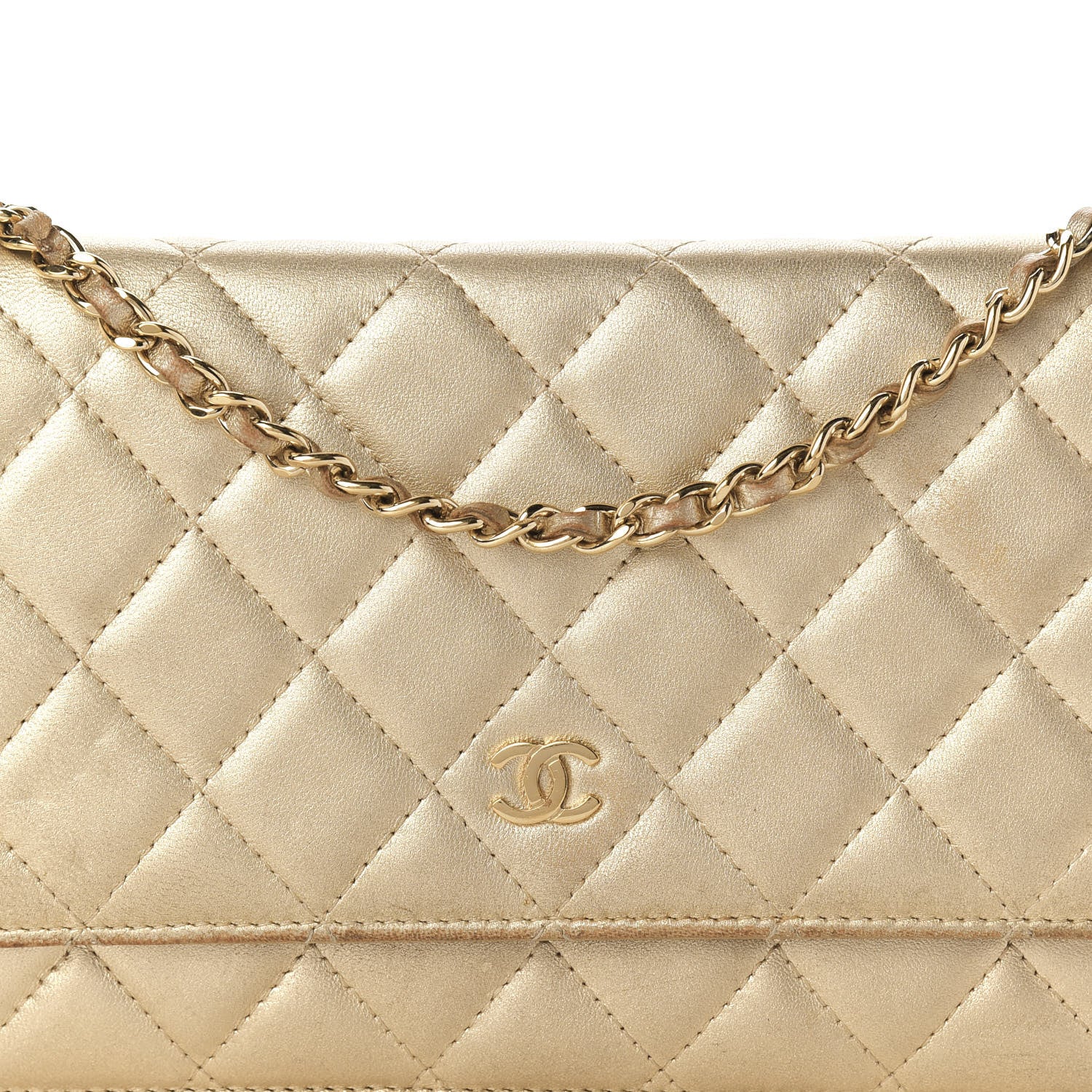 Chanel Metallic Lambskin Quilted Wallet On Chain WOC Gold 12 of 12