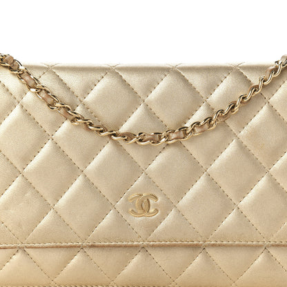 Chanel Metallic Lambskin Quilted Wallet On Chain WOC Gold 12 of 12