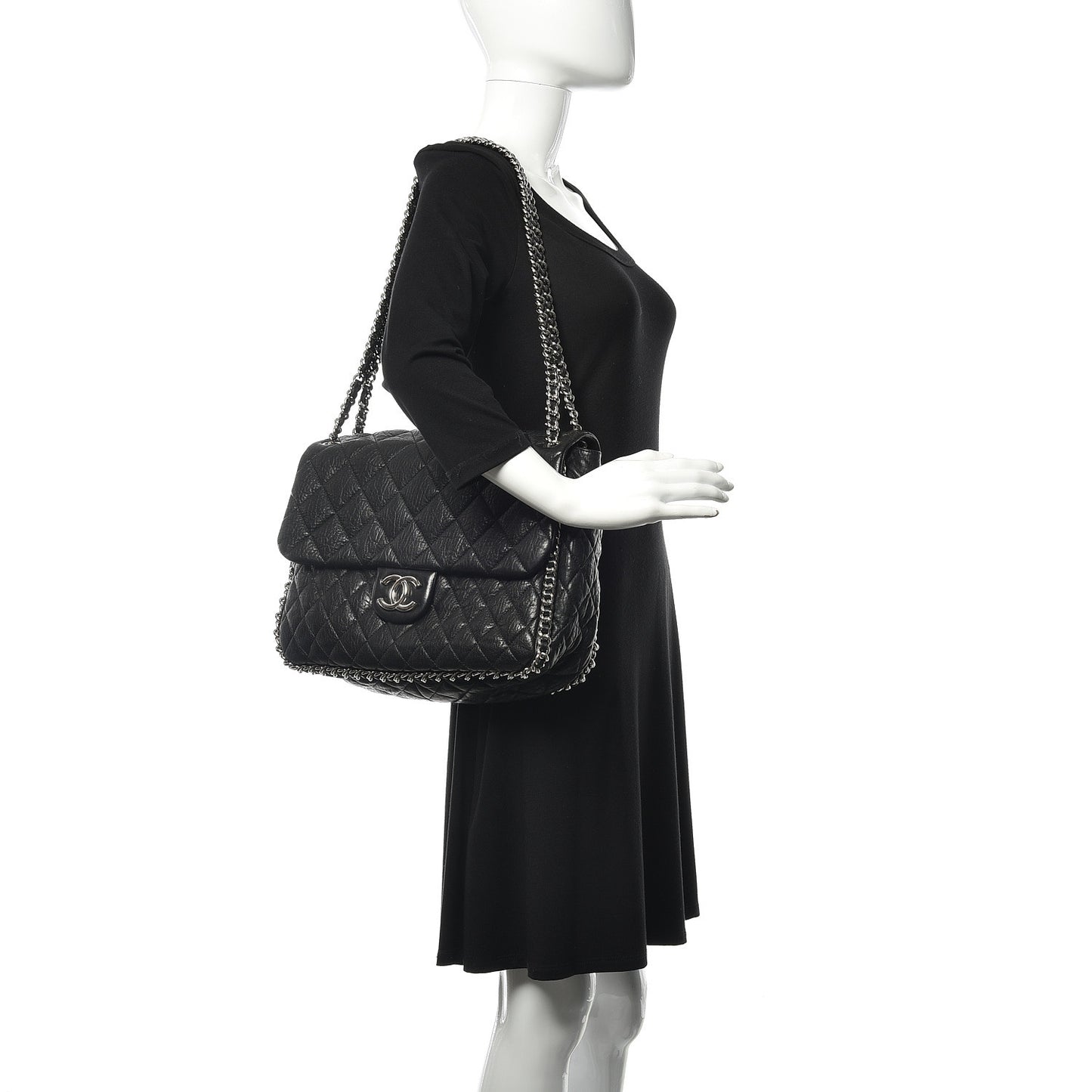 Washed Lambskin Quilted Maxi Chain Around Flap Black
