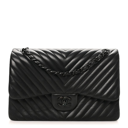 Chanel Lambskin Chevron Quilted Jumbo Double Flap So Black 1 of 10