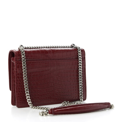 Saint Laurent Calfskin Crocodile Embossed Monogram Sunset Chain Wallet Palissandre 3 of 10