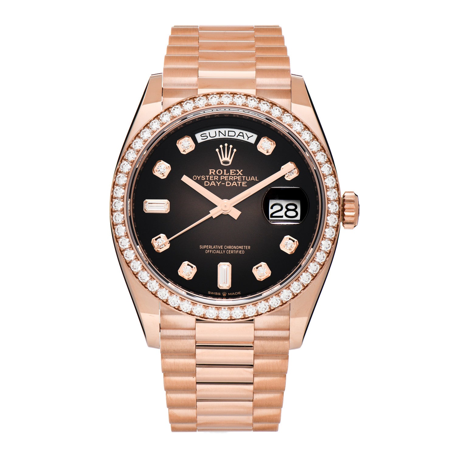 Rolex 18K Everose Gold Diamond 36mm Oyster Perpetual Day-Date President Watch Brown Ombre 128345RBR 1 of 5