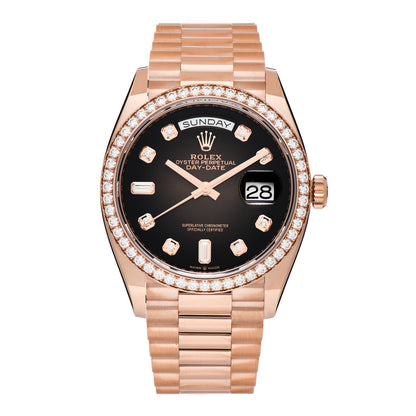 Rolex 18K Everose Gold Diamond 36mm Oyster Perpetual Day-Date President Watch Brown Ombre 128345RBR 1 of 5