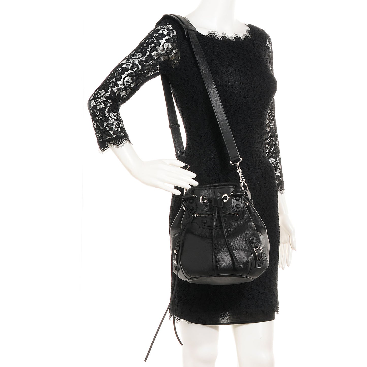 Matte Goatskin Rubber Covered Classic Hardware Mini Pompon Black