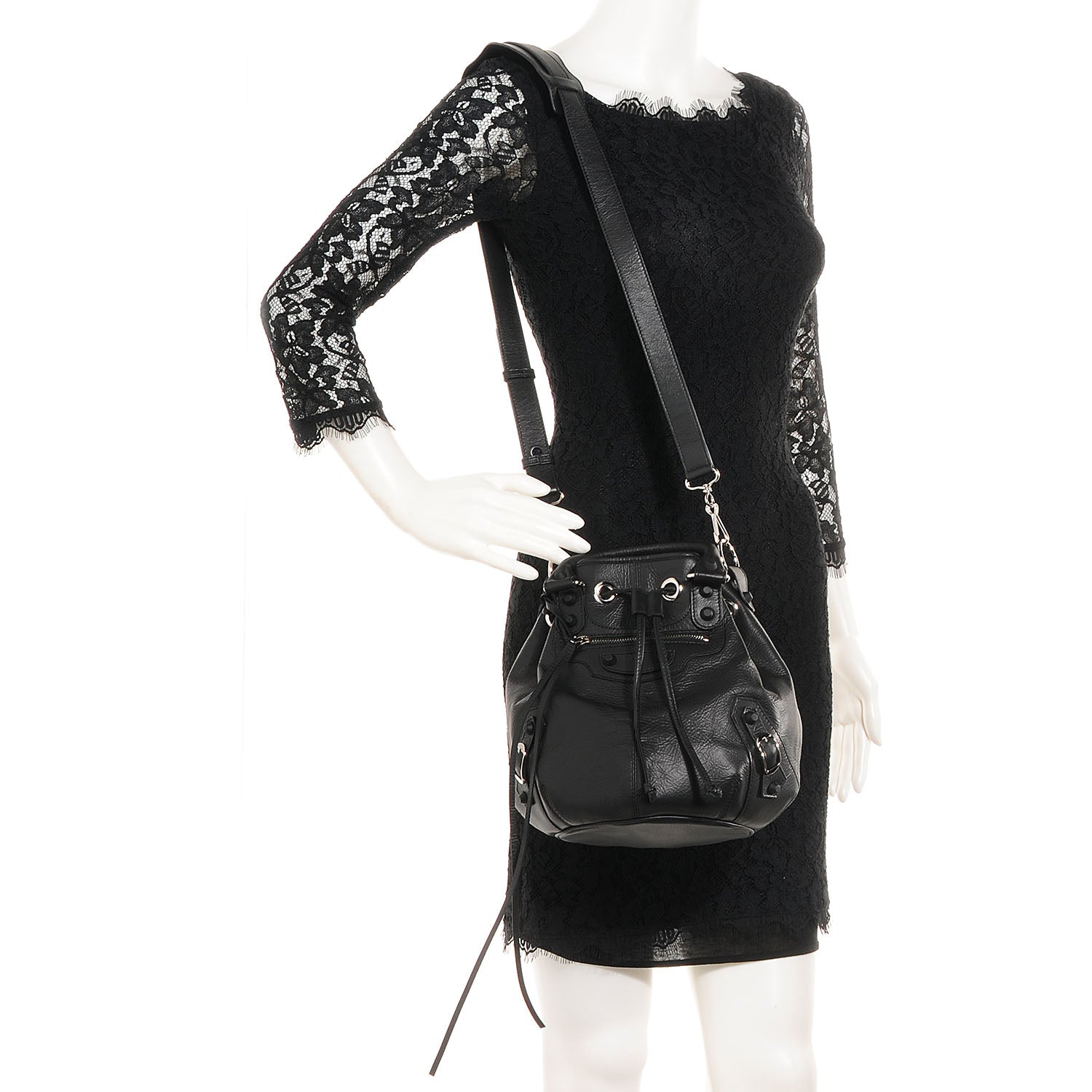 Balenciaga Matte Goatskin Rubber Covered Classic Hardware Mini Pompon Black 2 of 9