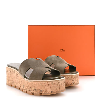 Hermes Suede Goatskin Cork Eze 30 Sandals  40 Vert Toundra 9 of 9