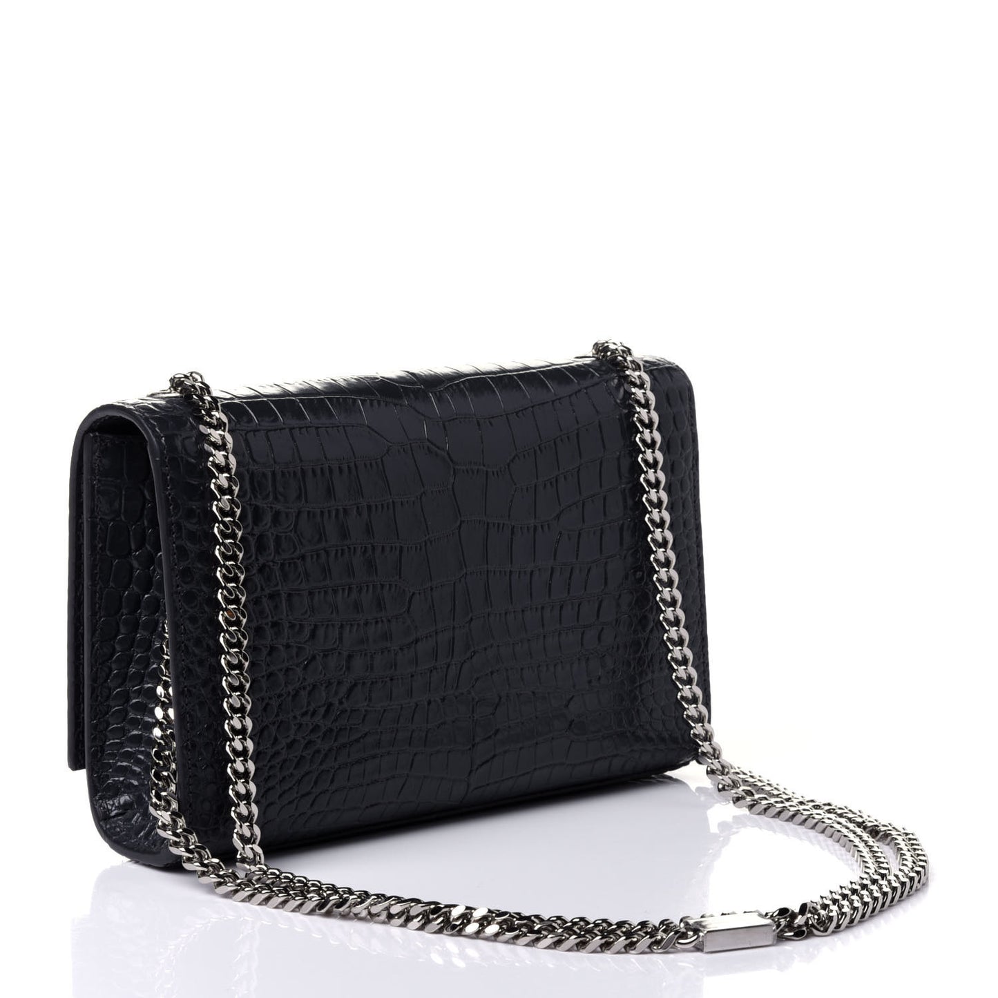 Calfskin Crocodile Embossed Small Classic Monogram Kate Tassel Satchel Smog