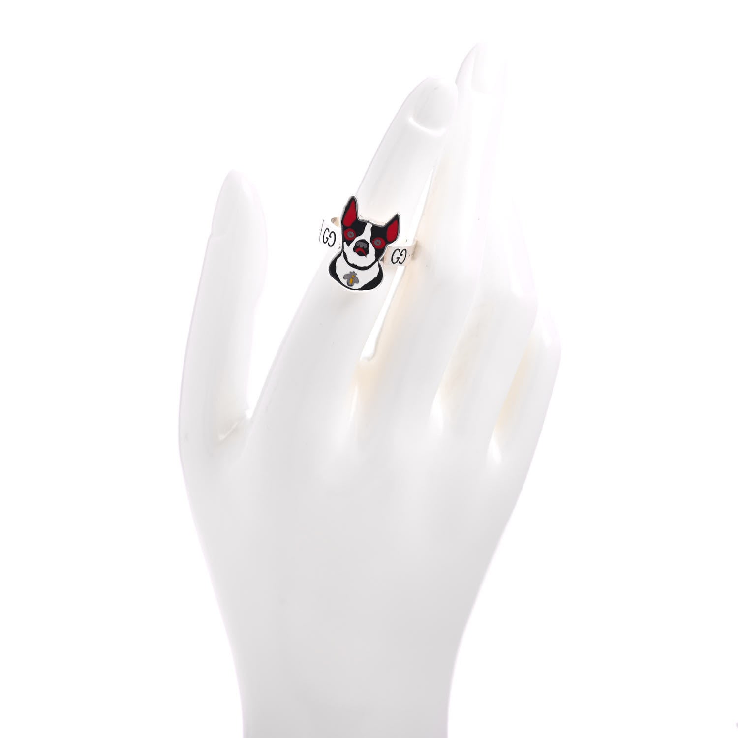 Gucci Sterling Silver Enamel Orso Ring 53 6.5 2 of 5