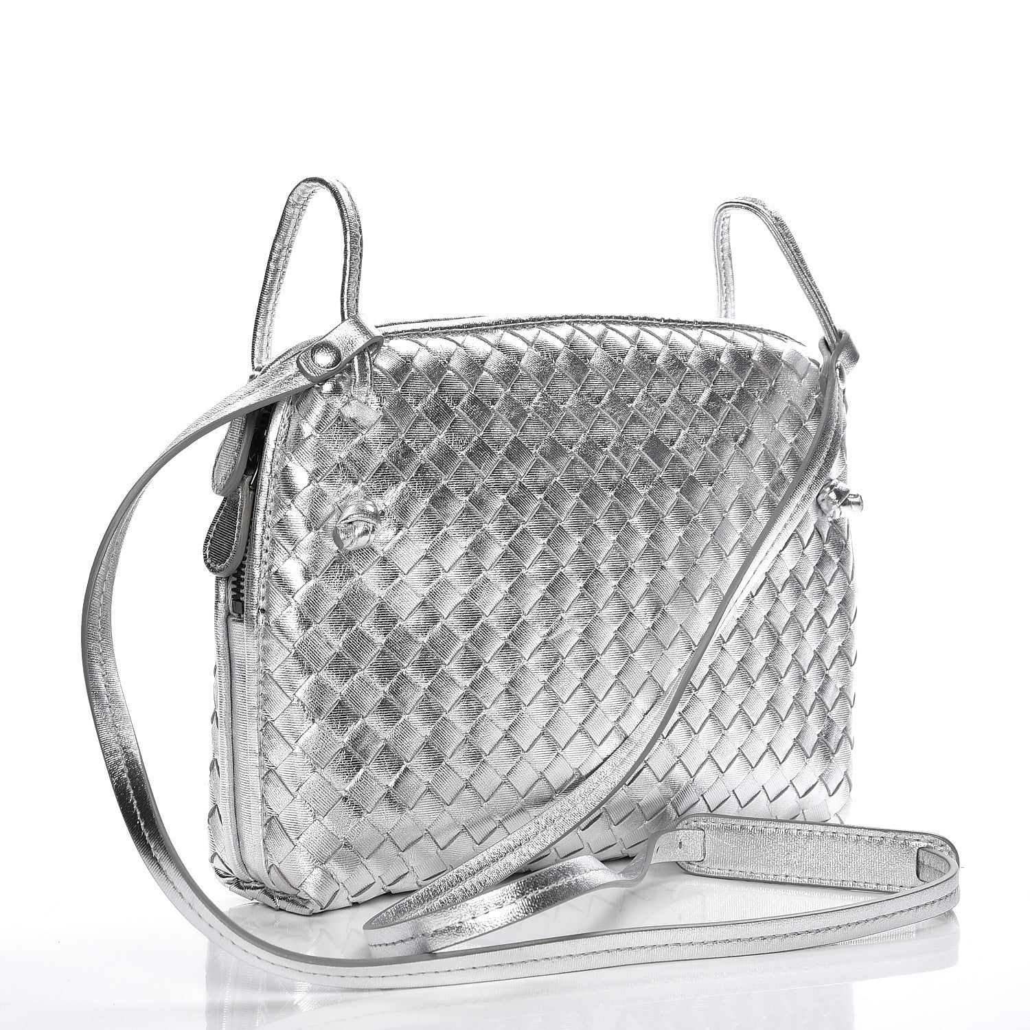 Bottega Veneta Metallic Nappa Intrecciato Pillow Crossbody Messenger Silver 3 of 8