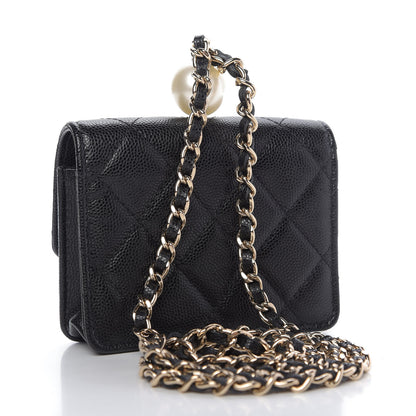 Chanel Caviar Quilted Mini Pearl On Top Coin Purse With Chain Black 3 of 11