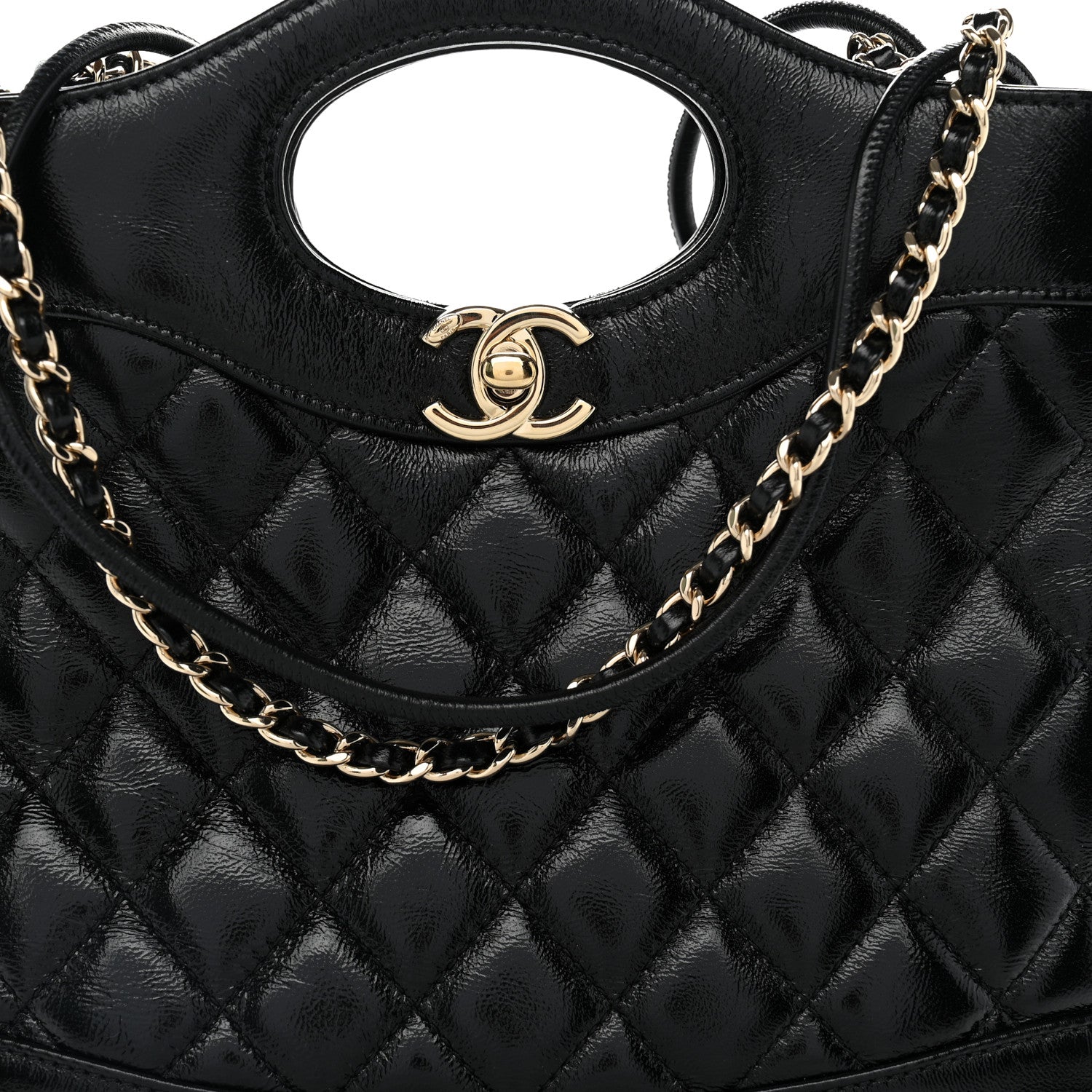 Chanel Shiny Crumpled Calfskin Quilted Mini 31 Shopping Bag Black 8 of 11