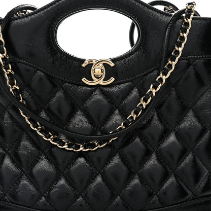 Chanel Shiny Crumpled Calfskin Quilted Mini 31 Shopping Bag Black 8 of 11