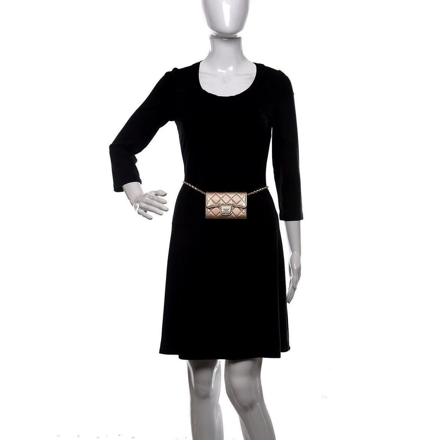 Metallic Lambskin Quilted Flap Chain Waist Bag Gold