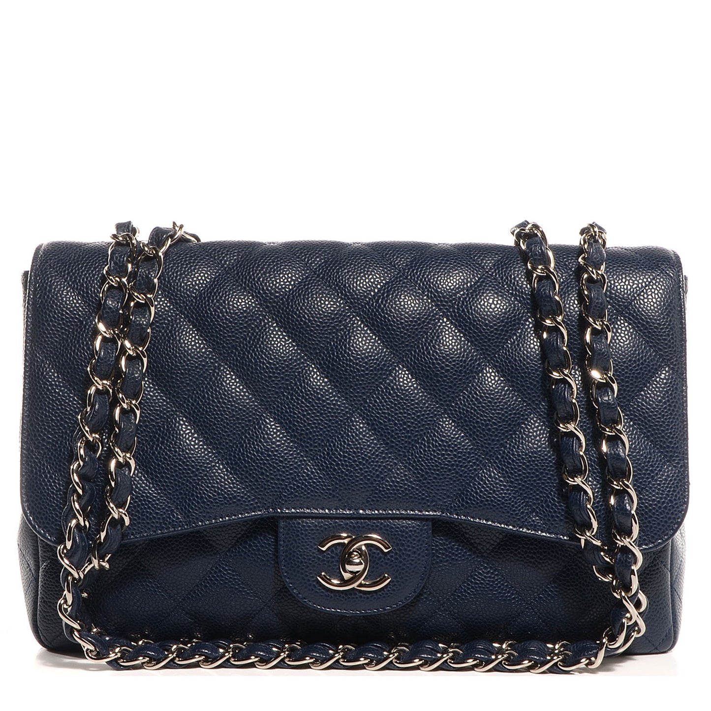 Caviar Jumbo Single Flap Navy Blue