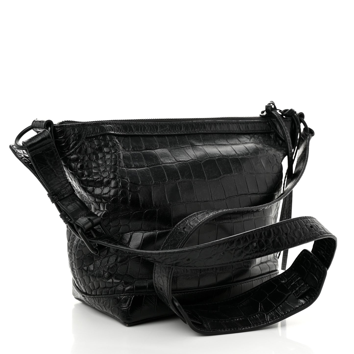 Extra Supple Calfskin Crocodile Embossed Neo Classic Hardware Hobo XS Black
