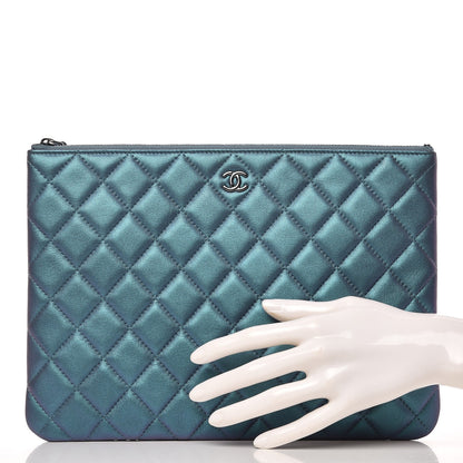 Chanel Iridescent Lambskin Quilted Medium Cosmetic Case Turquoise 2 of 7