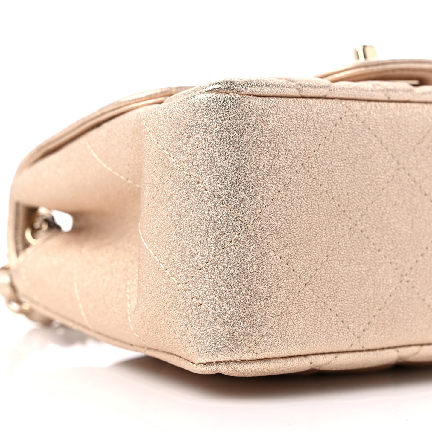 Metallic Lambskin Quilted Mini Square Flap Gold